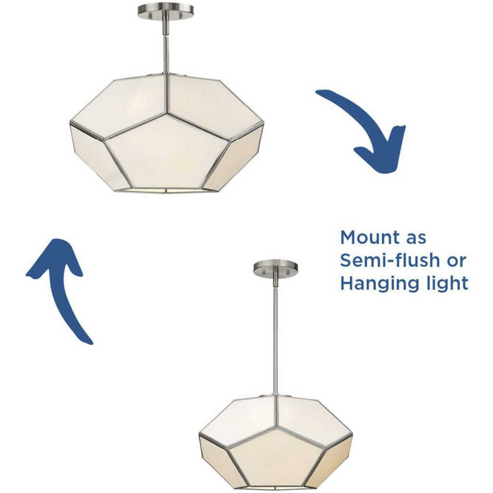 Latham 3 Light 18 inch Brushed Nickel Semi-Flush Mount Ceiling Light