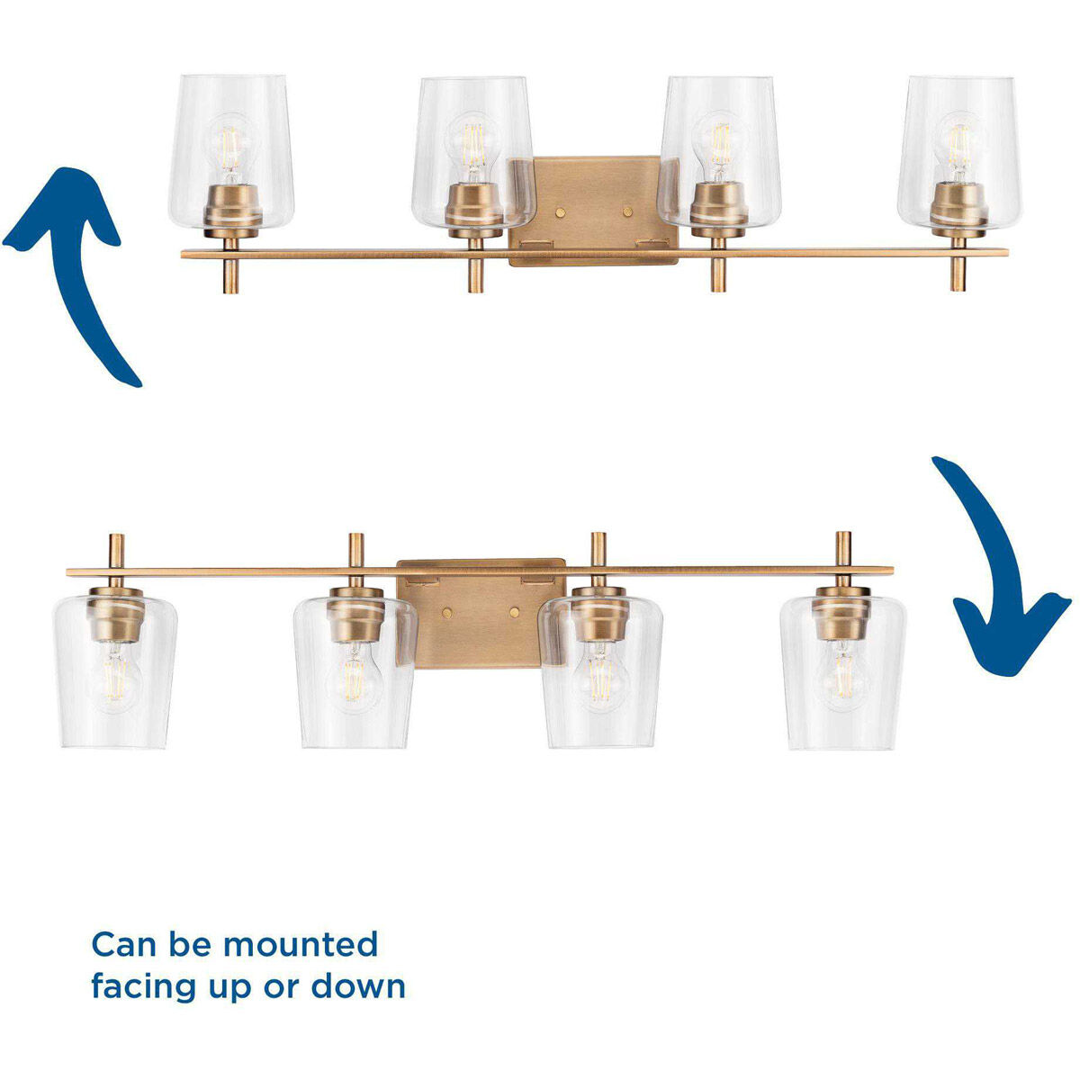 Calais 4 Light 34 inch Vintage Brass Bath Vanity Wall Light