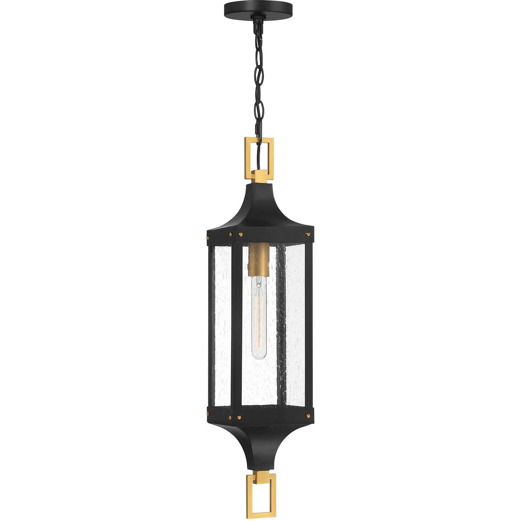 Glendale 1 Light 6.5 inch Matte Black with Burnished Brass Accents Outdoor Hanging Lantern