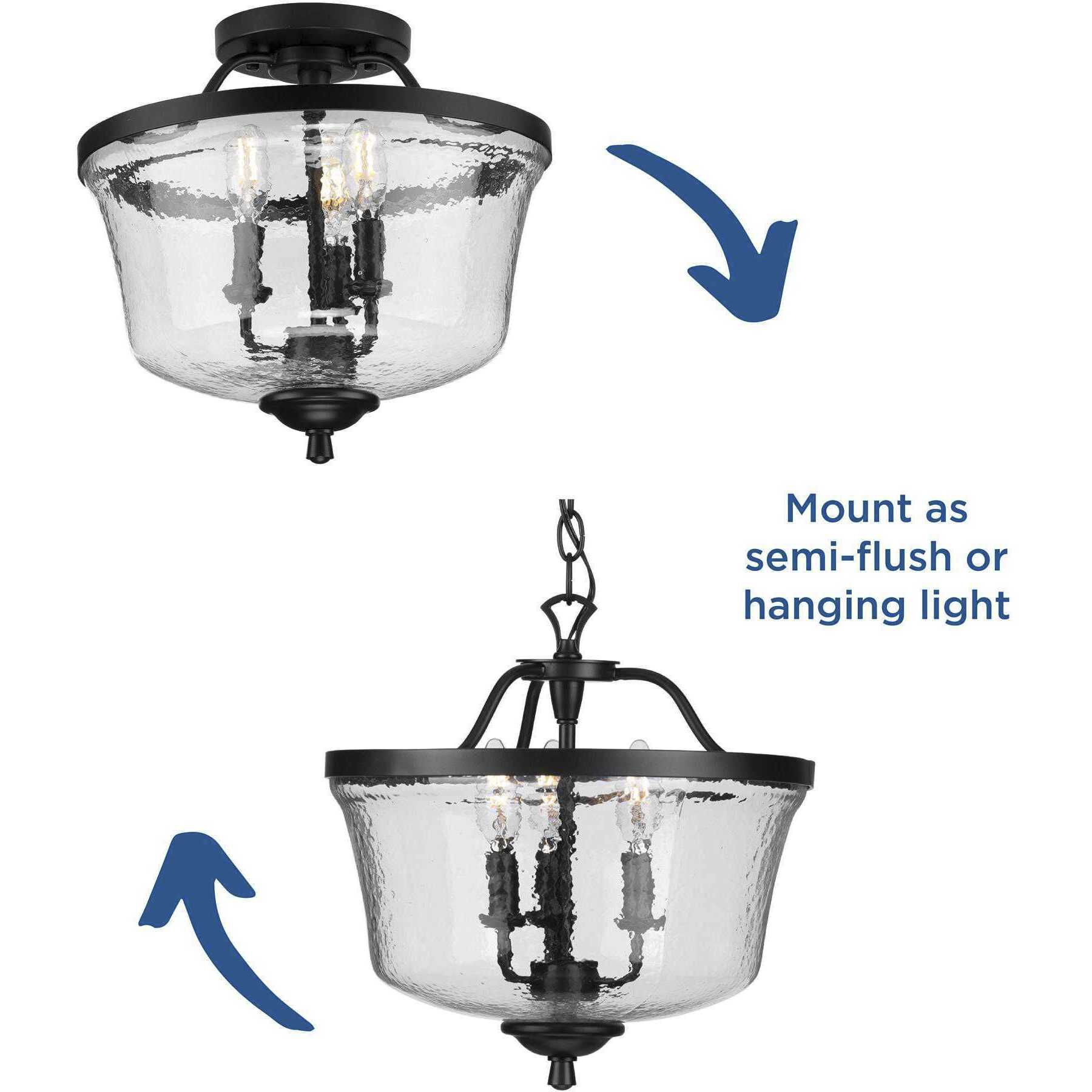 Bowman 3 Light 14 inch Matte Black Semi-Flush Mount Convertible Ceiling Light