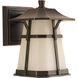 Derby LED LED 8 inch Antique Bronze Outdoor Wall Lantern in Etched Seedy Umber Watermark Glass, Small, Progress LED