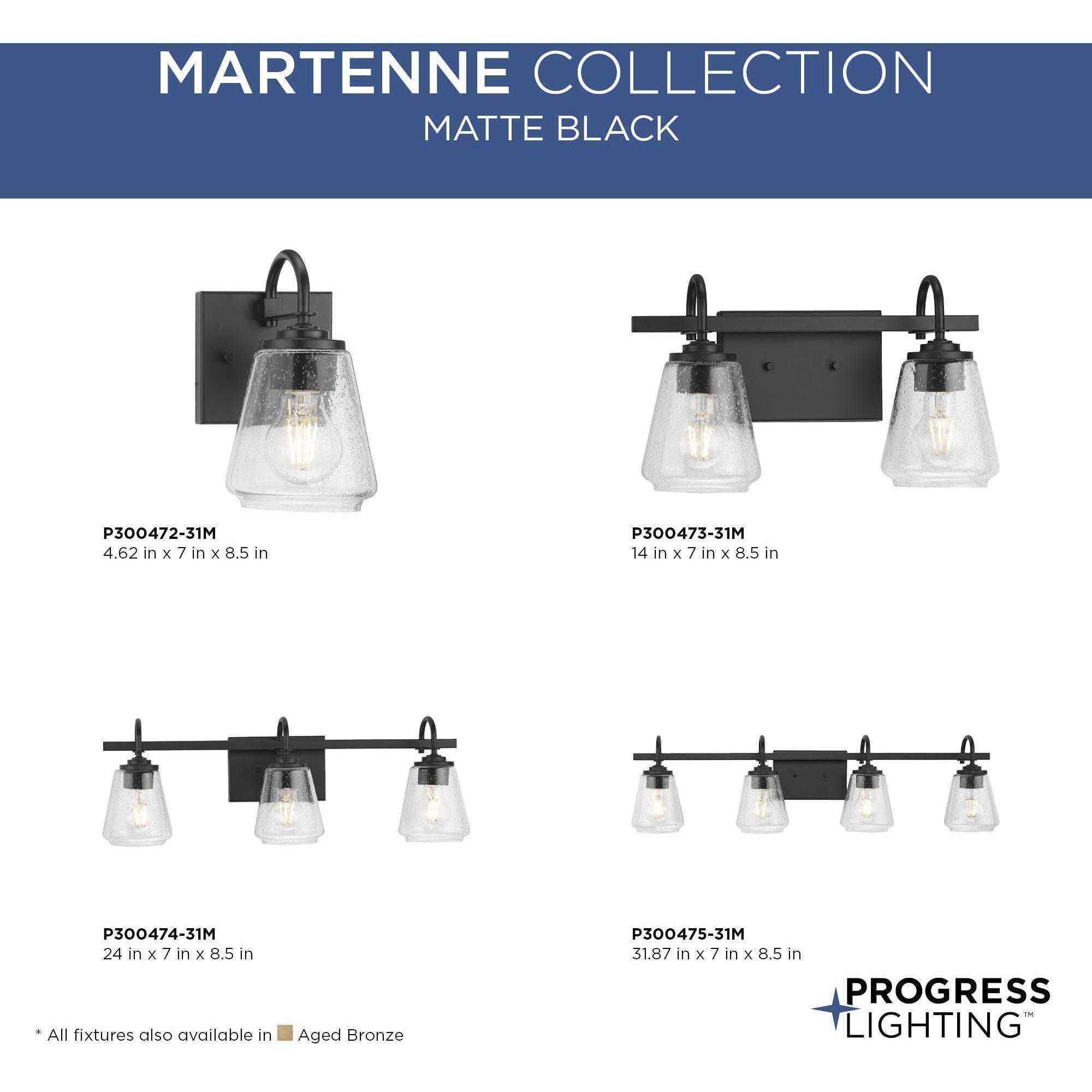 Martenne 2 Light 14 inch Matte Black Bathroom Vanity Light Wall Light