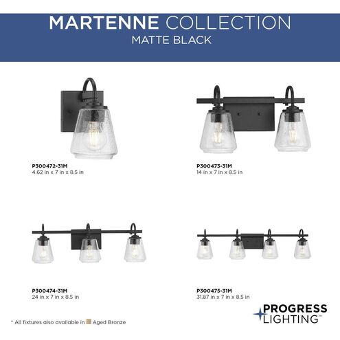 Martenne 4 Light 31.87 inch Matte Black Bathroom Vanity Light Wall Light