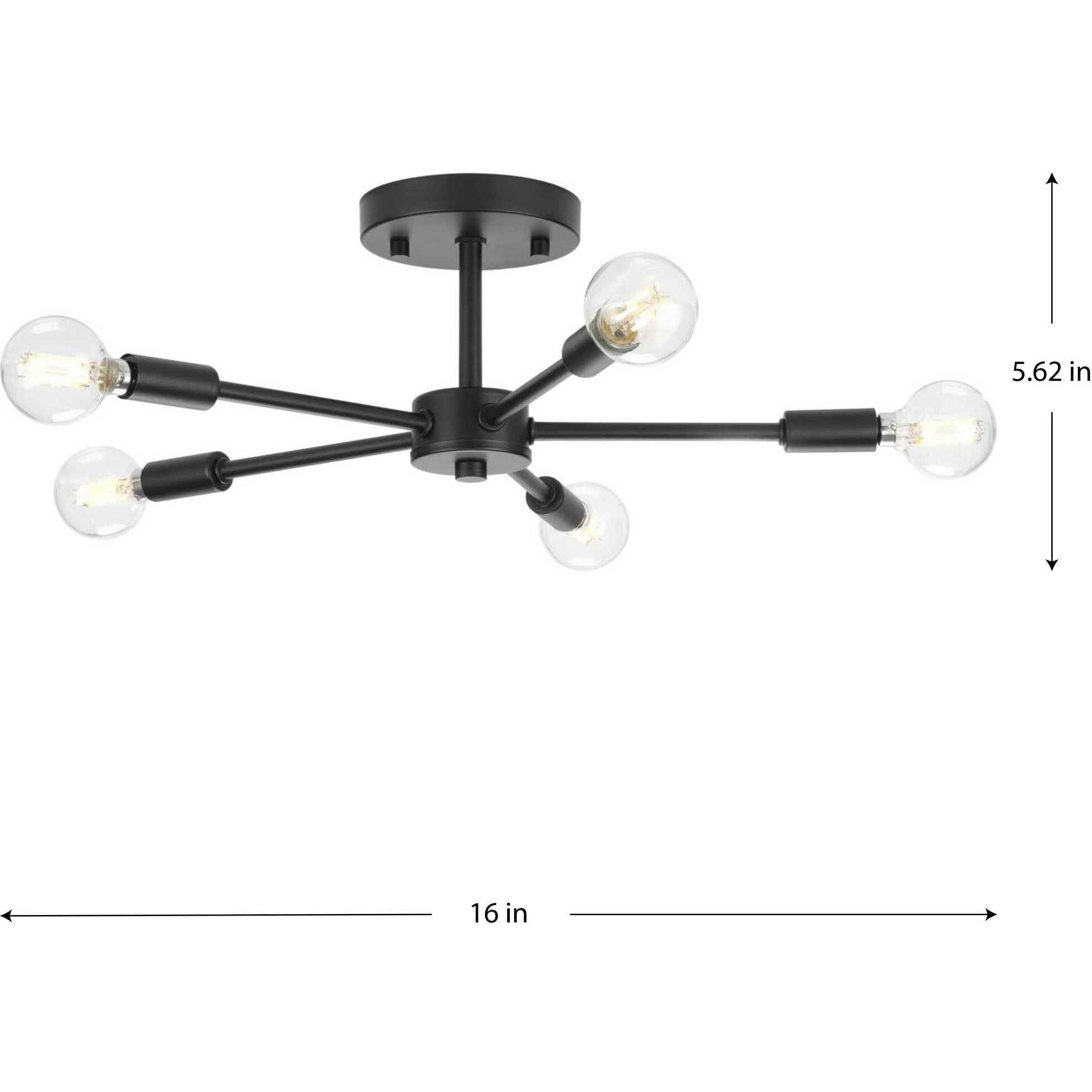 Delayne 5 Light 16 inch Matte Black Semi-Flush Mount Ceiling Light