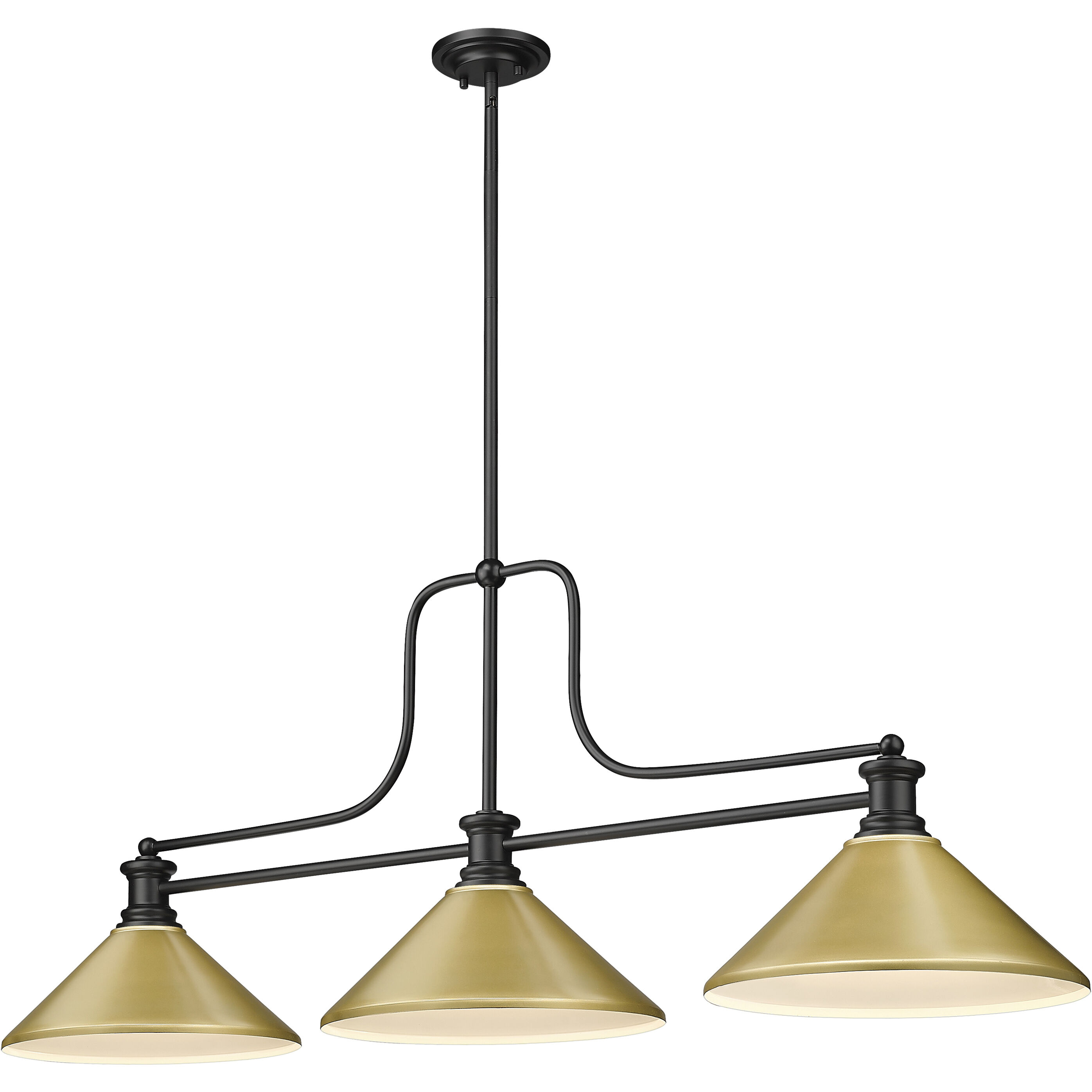 Melange 3 Light 52 inch Matte Black Billiard Ceiling Light in Satin Gold Steel