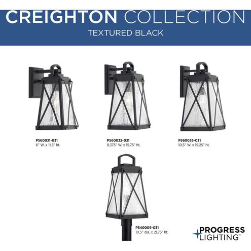 Creighton 1 Light 16 inch Textured Black Outdoor Wall Lantern, Medium, Design Series