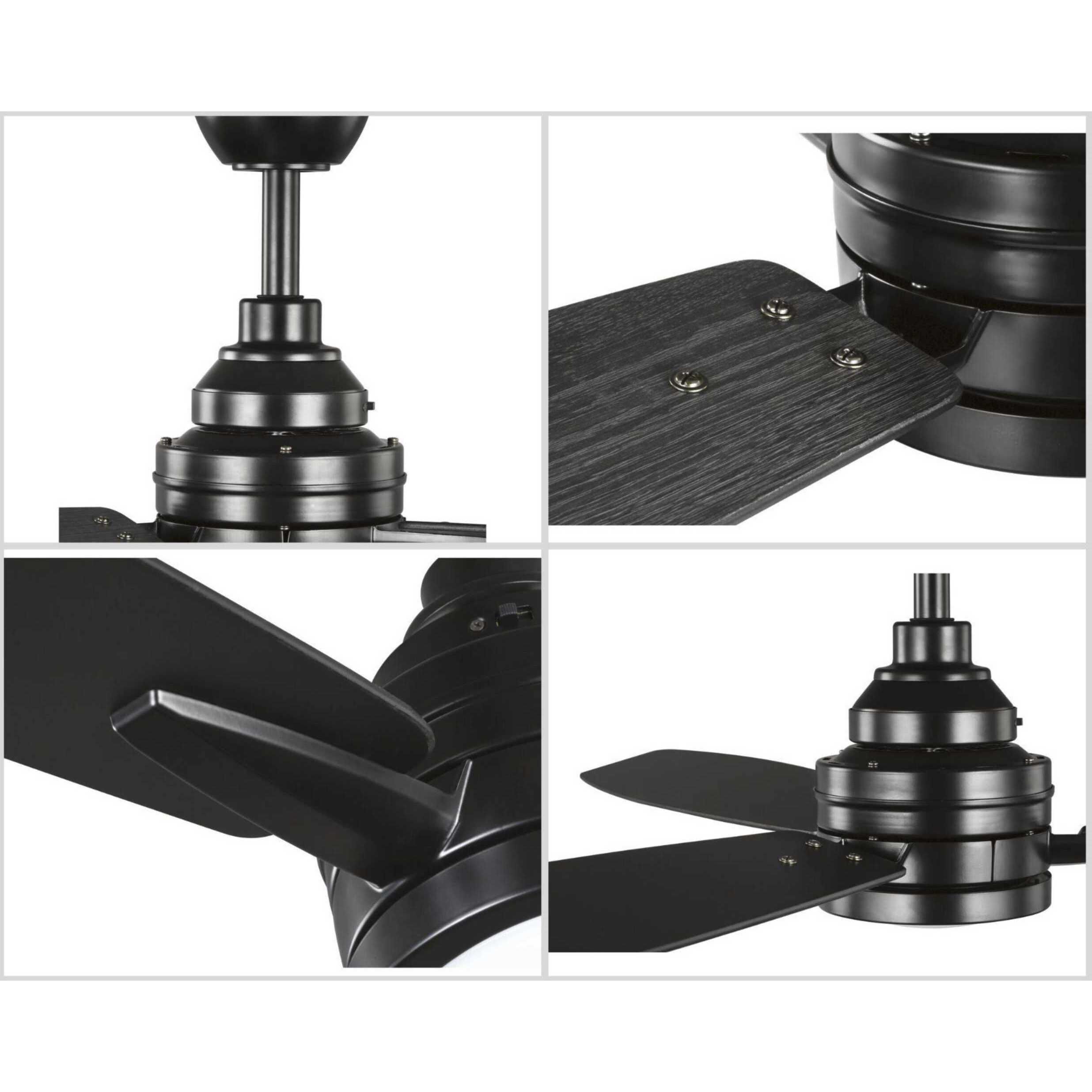 Gaze 60 inch Black with Distressed Ebony/Matte Black Blades Ceiling Fan, Progress LED