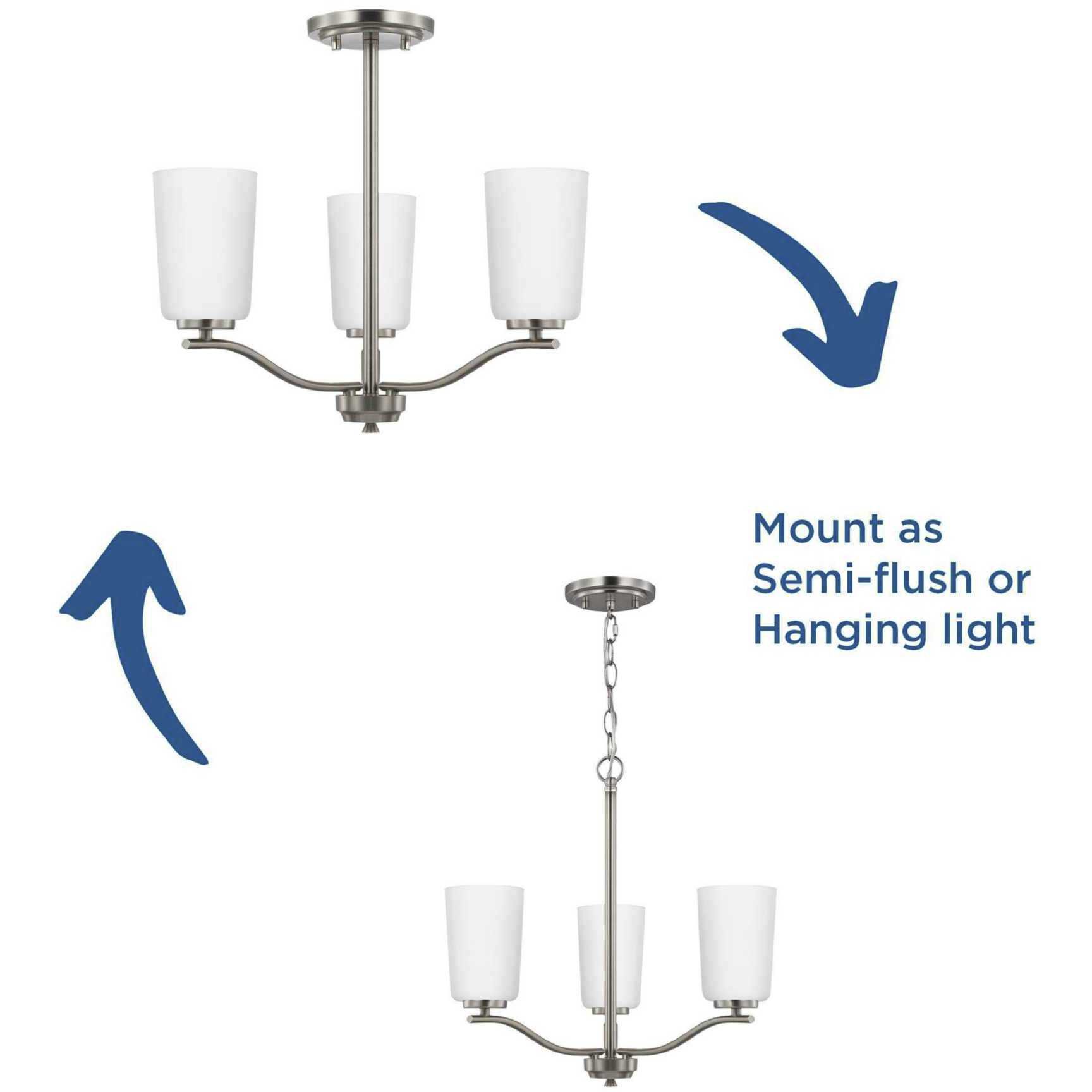 Adley 3 Light 18.12 inch Brushed Nickel Semi-Flush Convertible Light Ceiling Light