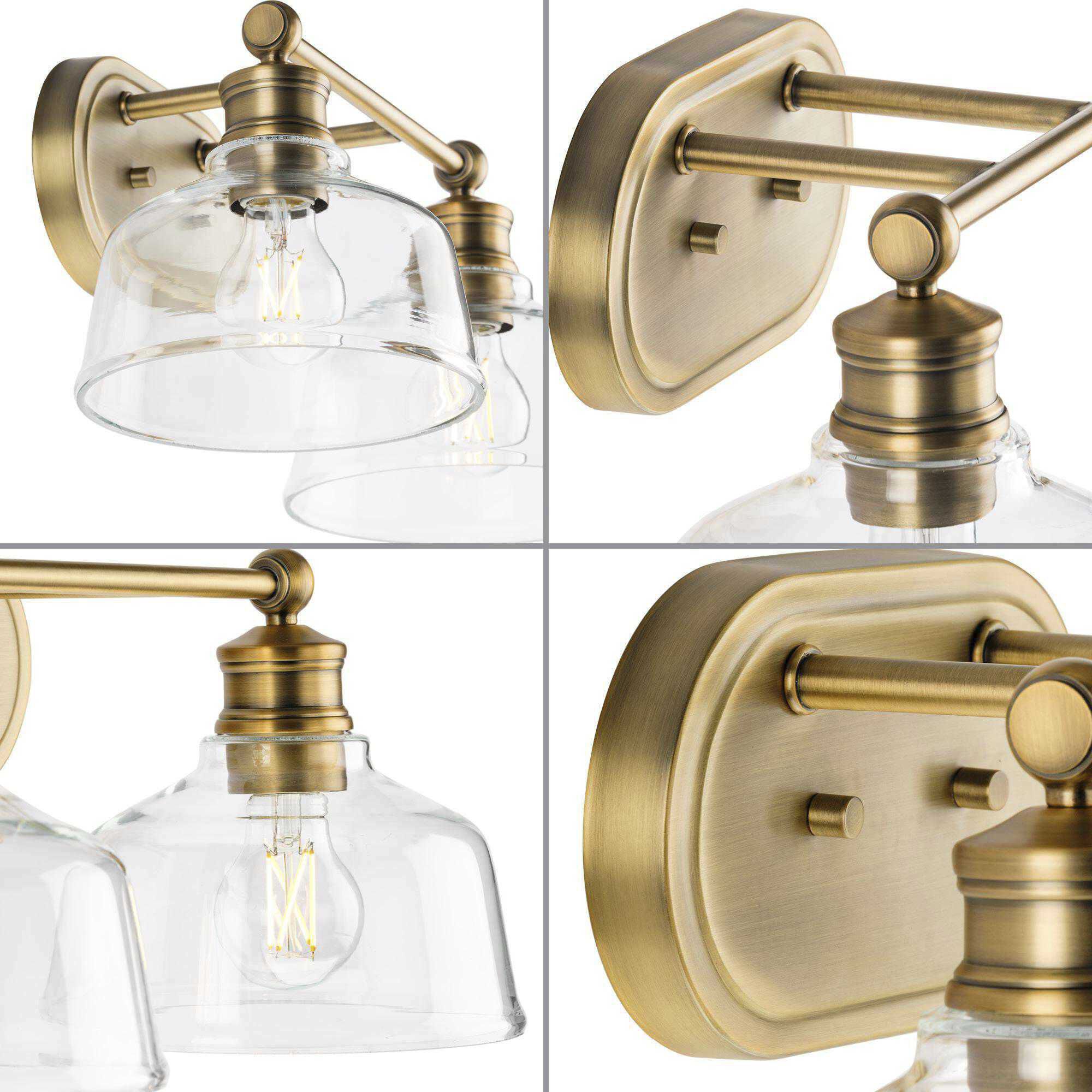 Singleton 2 Light 17 inch Vintage Brass Bath Vanity Wall Light