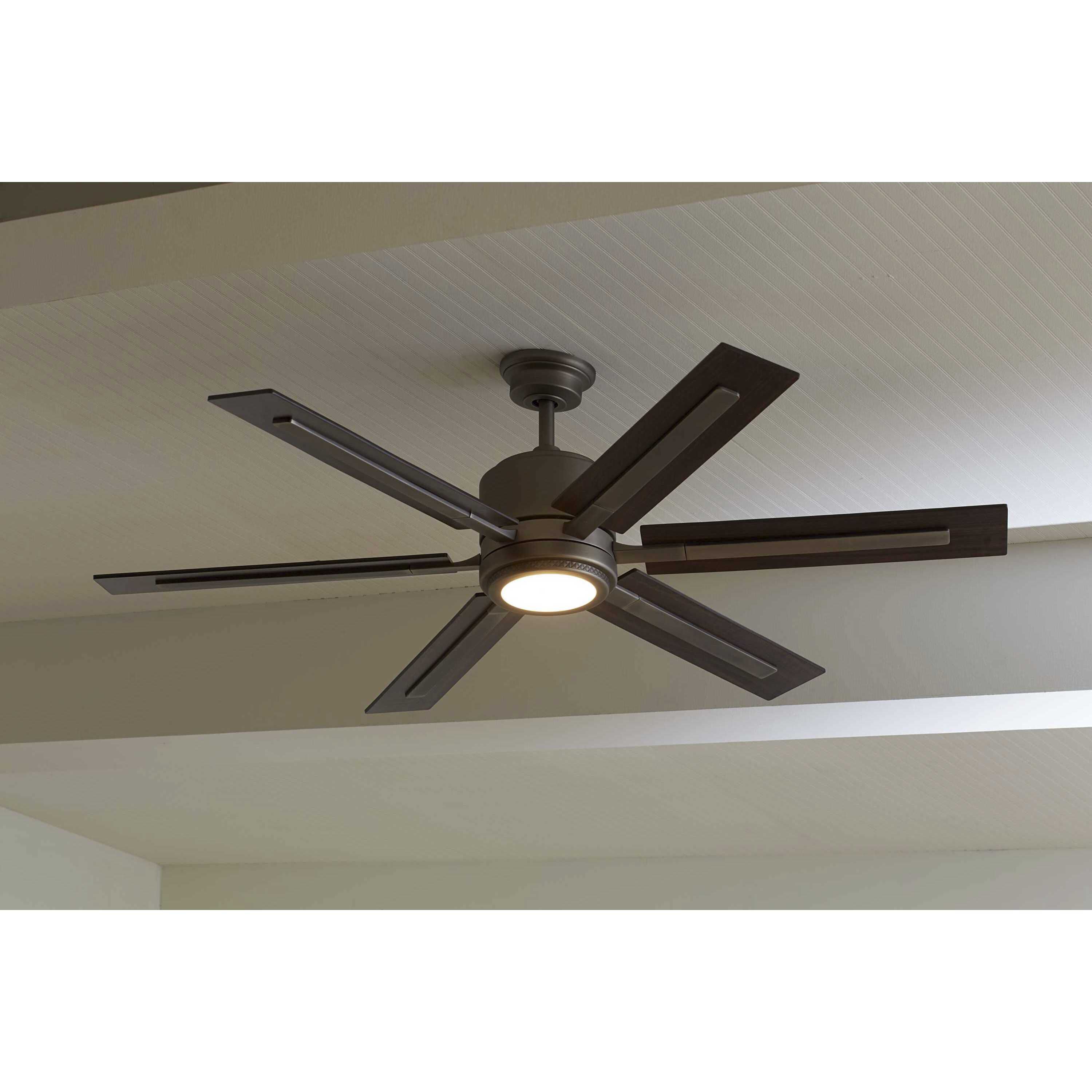 Glandon 60 inch Antique Nickel with Walnut/Driftwood Blades Ceiling Fan, Progress LED