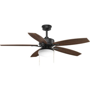 Billows 52 inch Forged Black with Black/Toasted Oak Blades Ceiling Fan, Progress LED