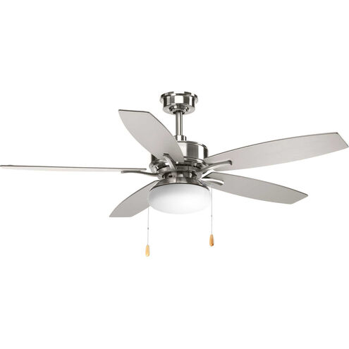 Billows 52 inch Brushed Nickel with Silver/Whitewashed Grey Blades Ceiling Fan, Progress LED