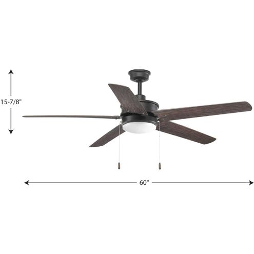 Whirl 60 inch Forged Black with Toasted Oak Blades Ceiling Fan, Progress LED