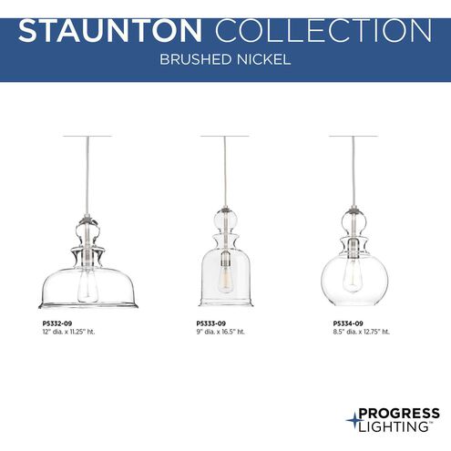 Staunton 1 Light Brushed Nickel Pendant Ceiling Light, Design Series