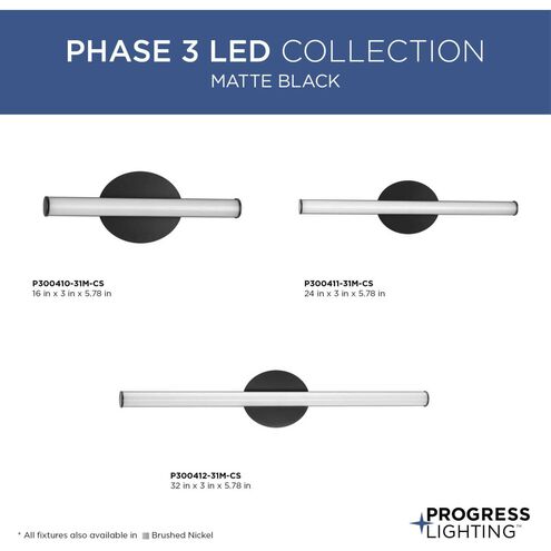 Phase 3 LED LED 16 inch Matte Black Vanity Light Wall Light
