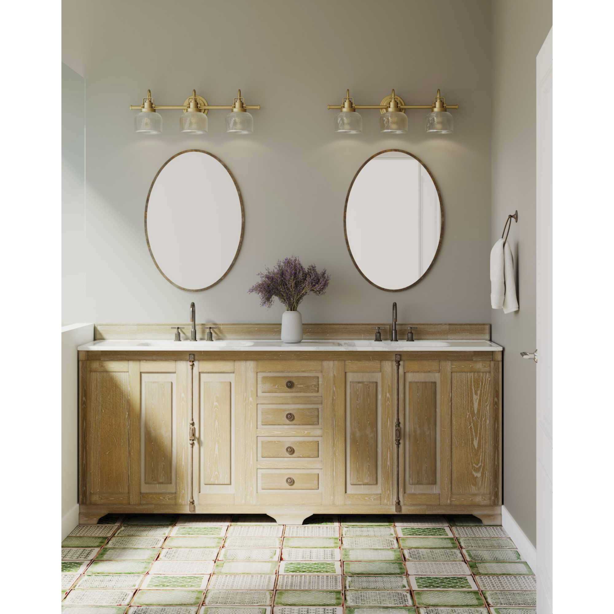 Archie 3 Light 26.25 inch Vintage Brass Bath Vanity Wall Light