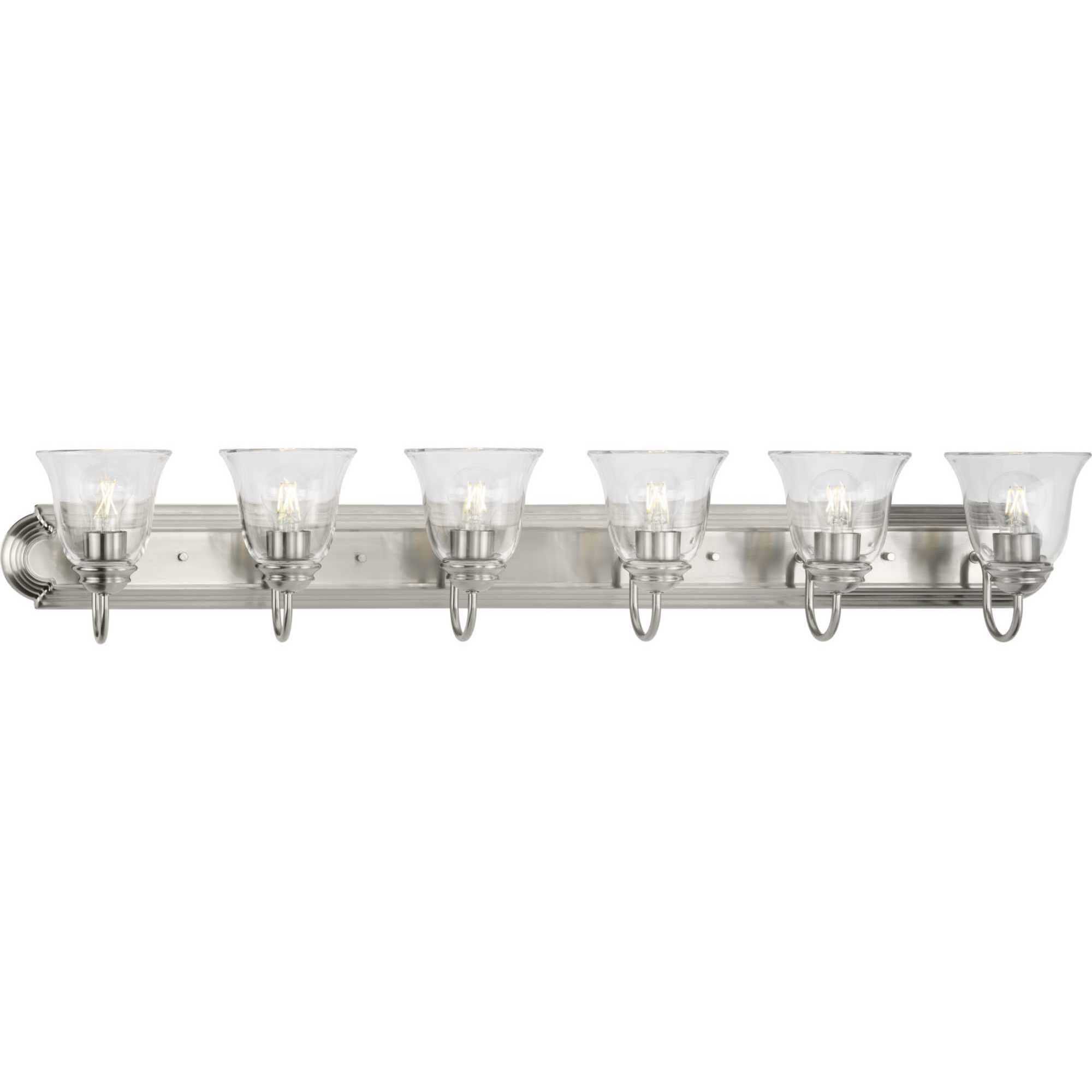 Clear Glass 6 Light 48 inch Brushed Nickel Vanity Light Wall Light