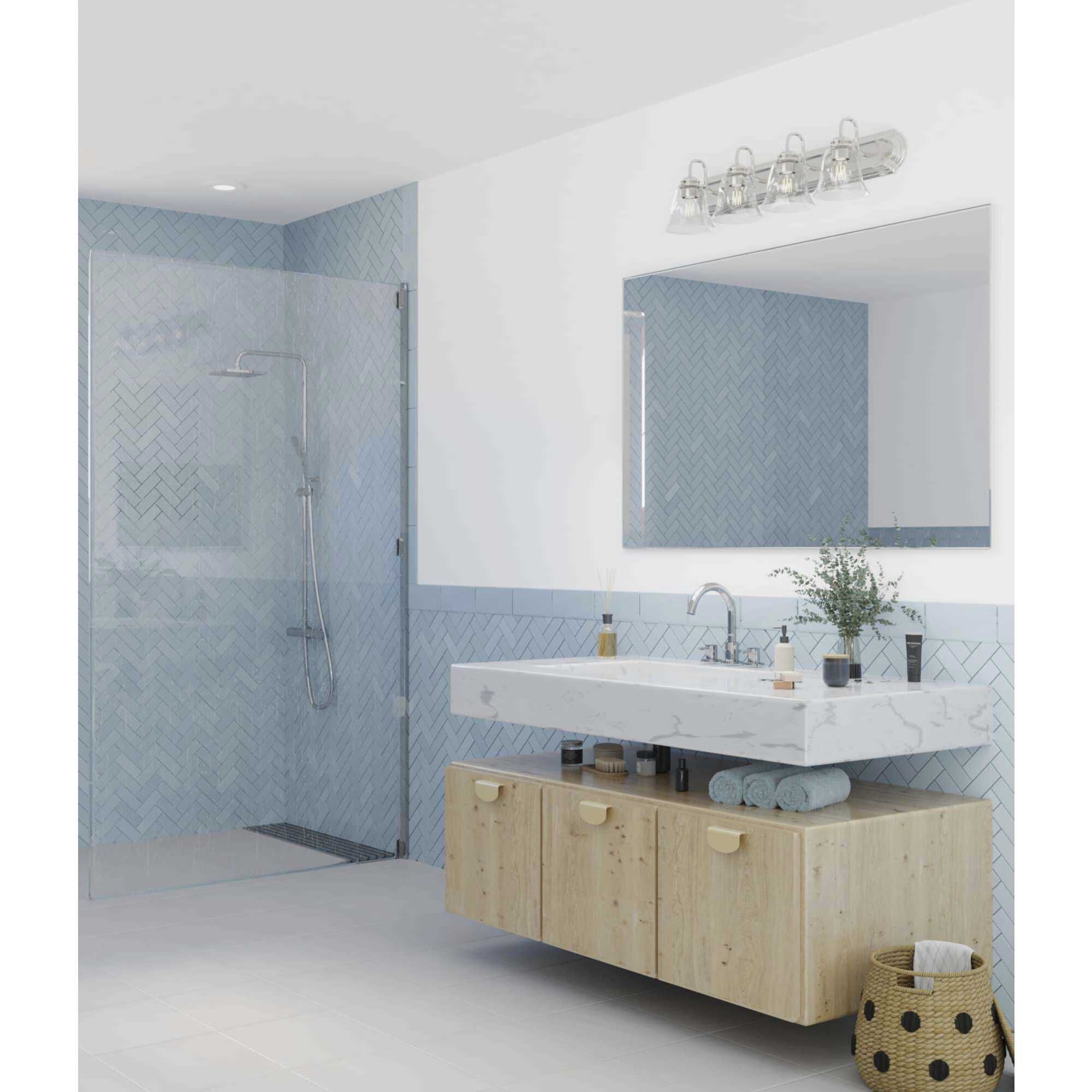 Progress Lighting Clear Glass 30 in 4 Light Brushed Nickel Transitional Vanity Light P300392 009
