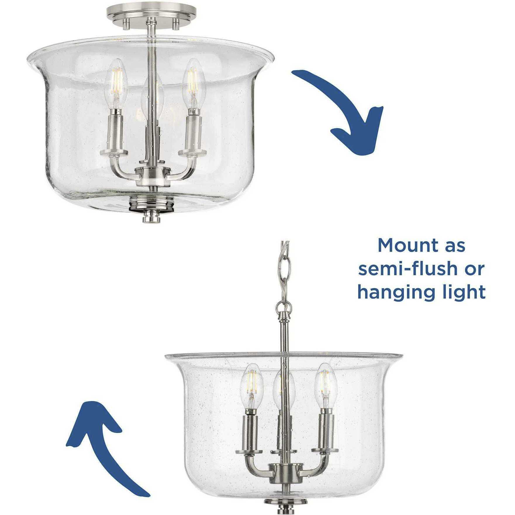 Winslett 3 Light 14 inch Brushed Nickel Semi-Flush Mount Convertible Ceiling Light