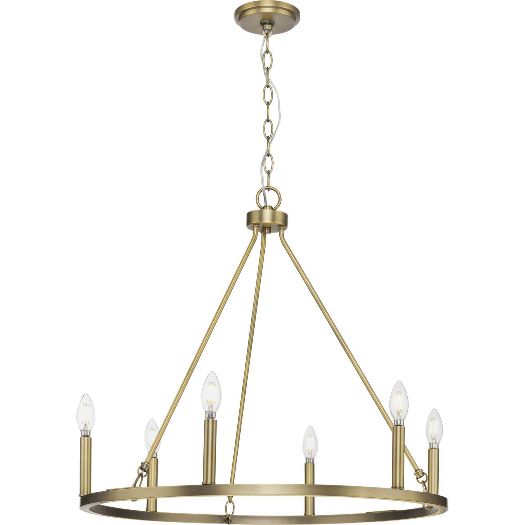 Gilliam 6 Light 27.62 inch Vintage Brass Chandelier Ceiling Light