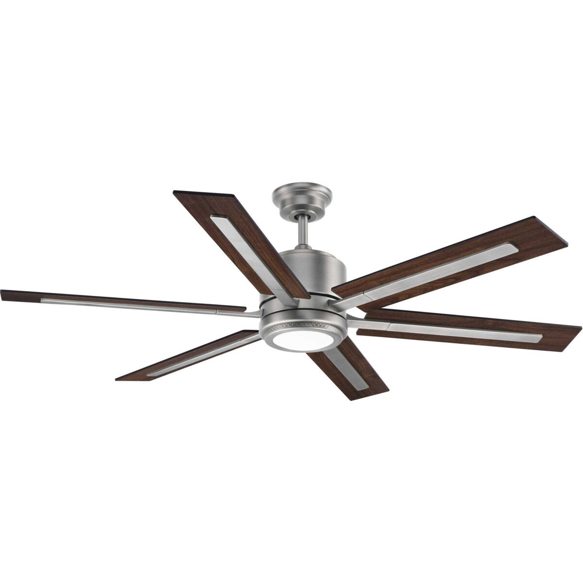 Glandon 60 inch Antique Nickel with Walnut/Driftwood Blades Ceiling Fan, Progress LED
