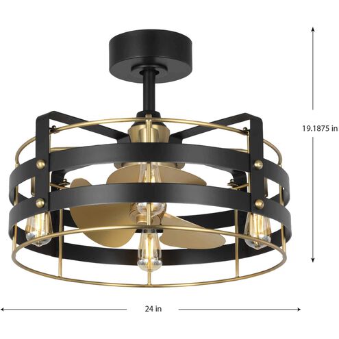 Sewell 24 inch Matte Black with Brushed Brass Blades Ceiling Fan