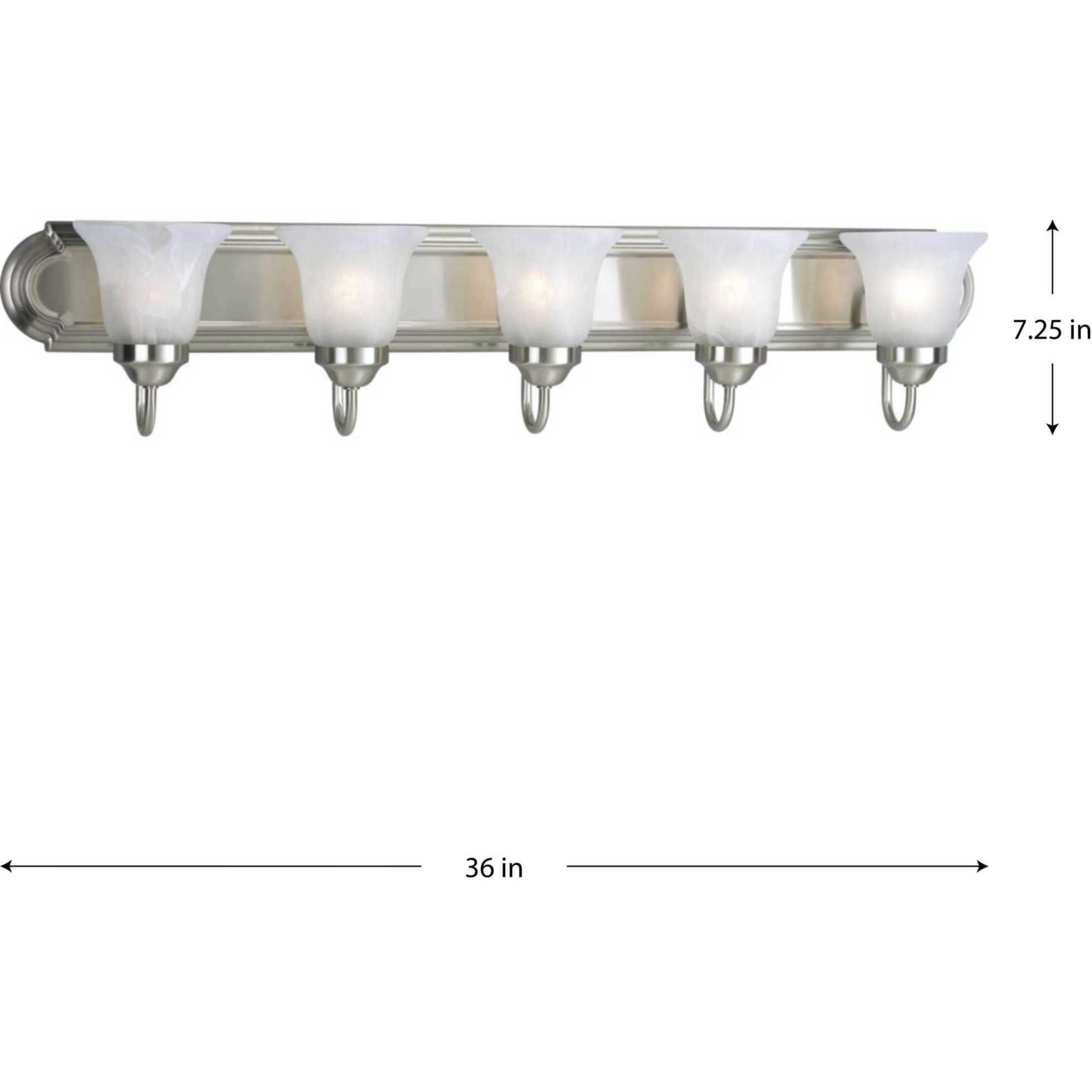 Alabaster Glass 5 Light 36 inch Brushed Nickel Bath Vanity Wall Light