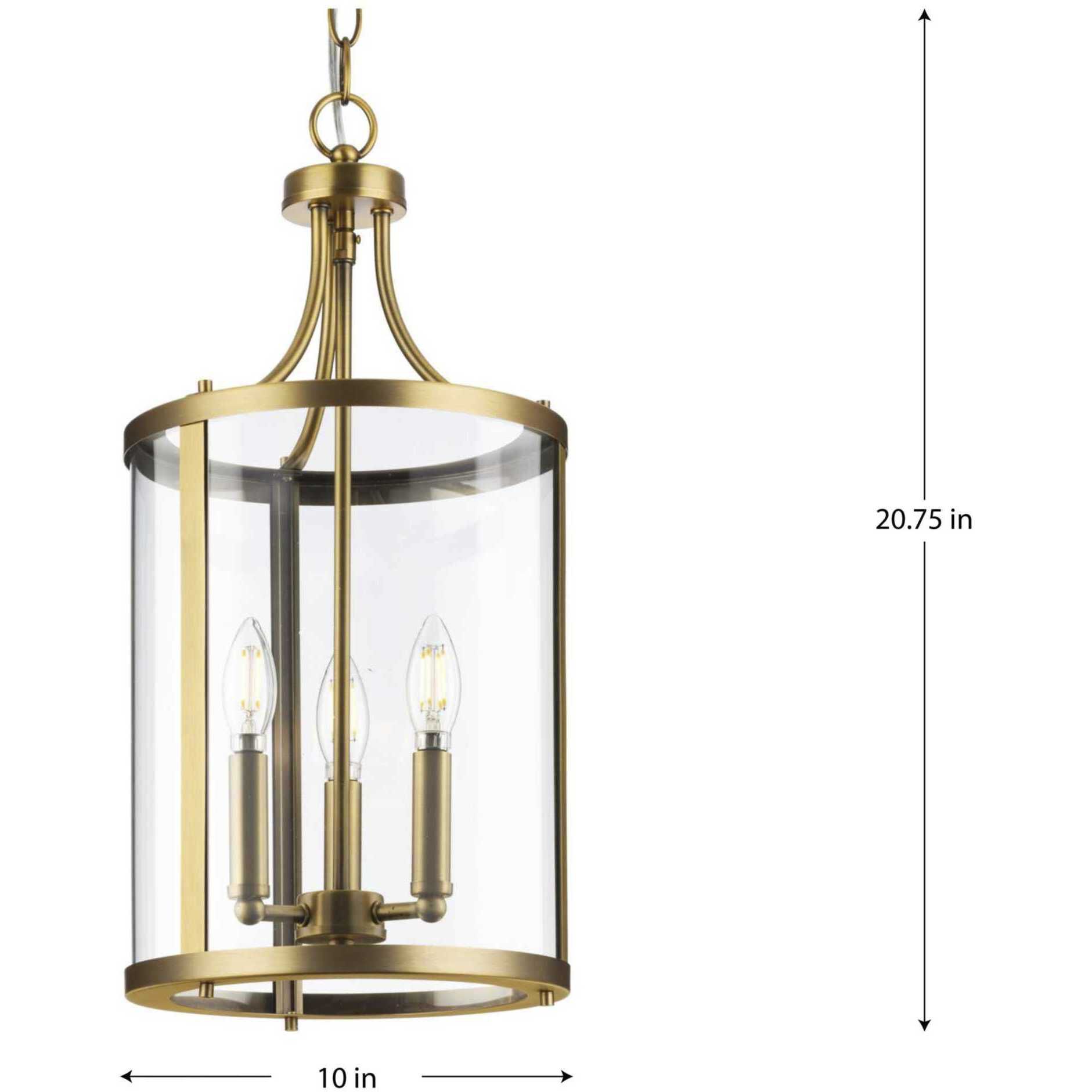 Gilliam 3 Light 10 inch Vintage Brass Foyer Light Ceiling Light