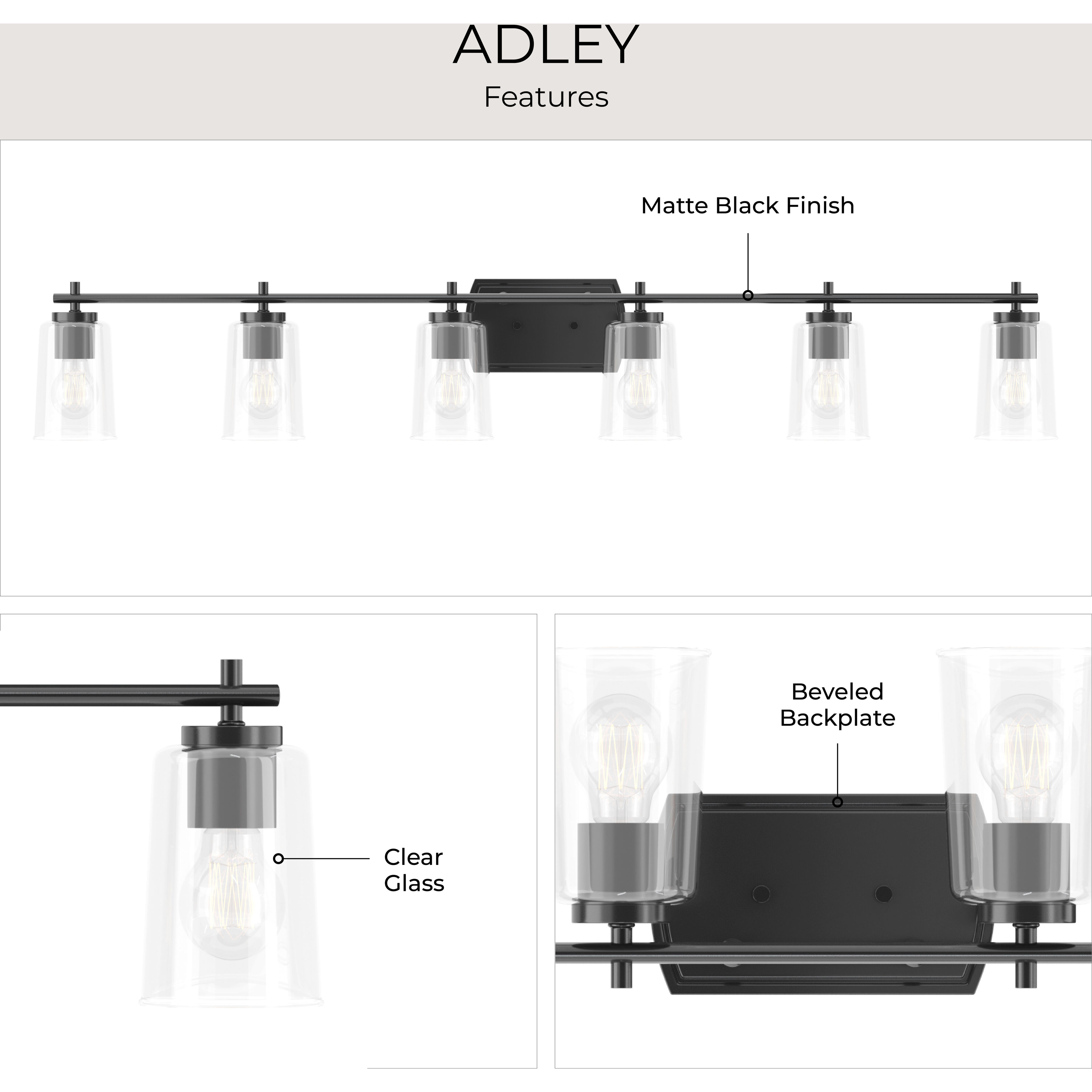 Adley 6 Light 49 inch Matte Black Bath Vanity Wall Light