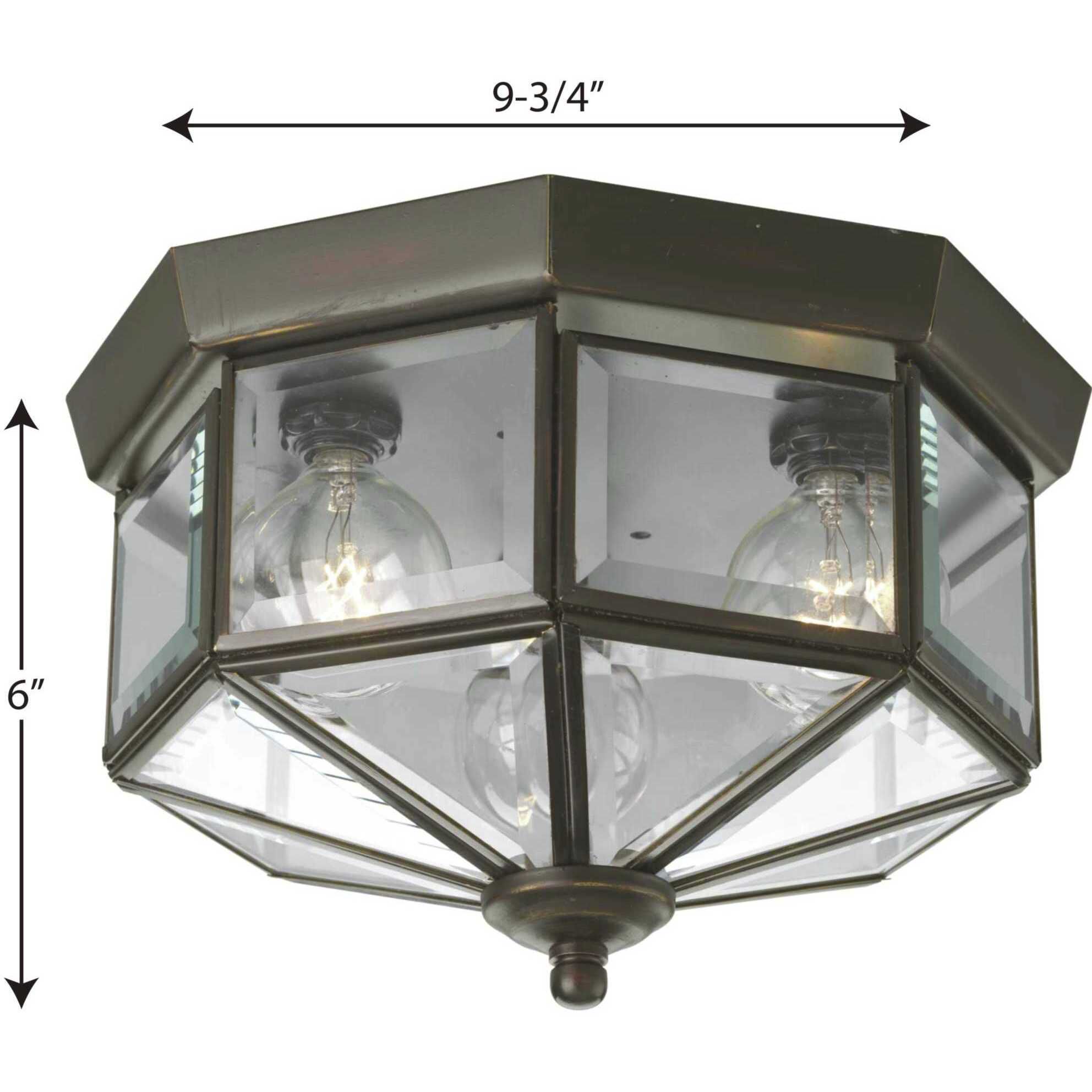 Beveled Glass 3 Light 9.75 inch Antique Bronze Flush Mount Ceiling Light