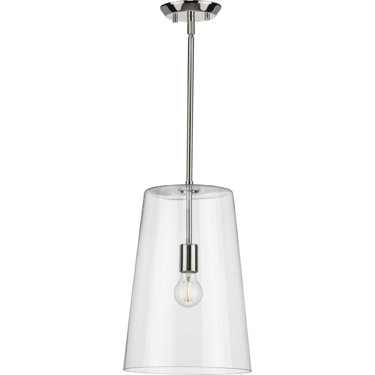 Clarion 1 Light Polished Nickel Pendant Ceiling Light, Medium