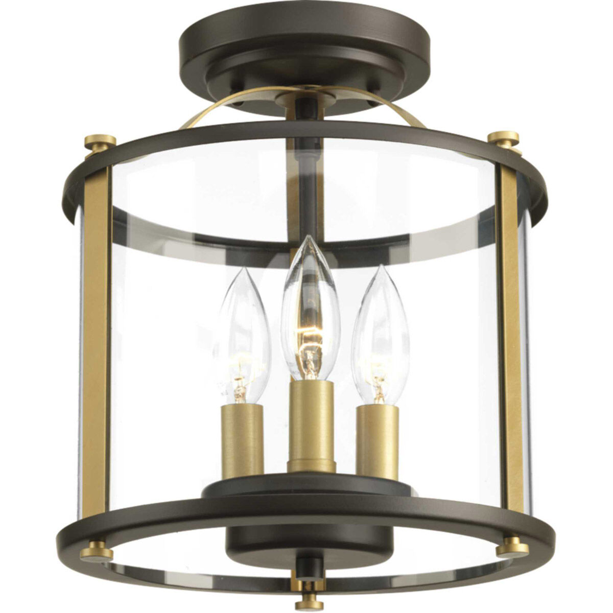 Squire 3 Light 10 inch Antique Bronze Outdoor Semi-Flush Convertible in Antique Bronze and Vintage Brass