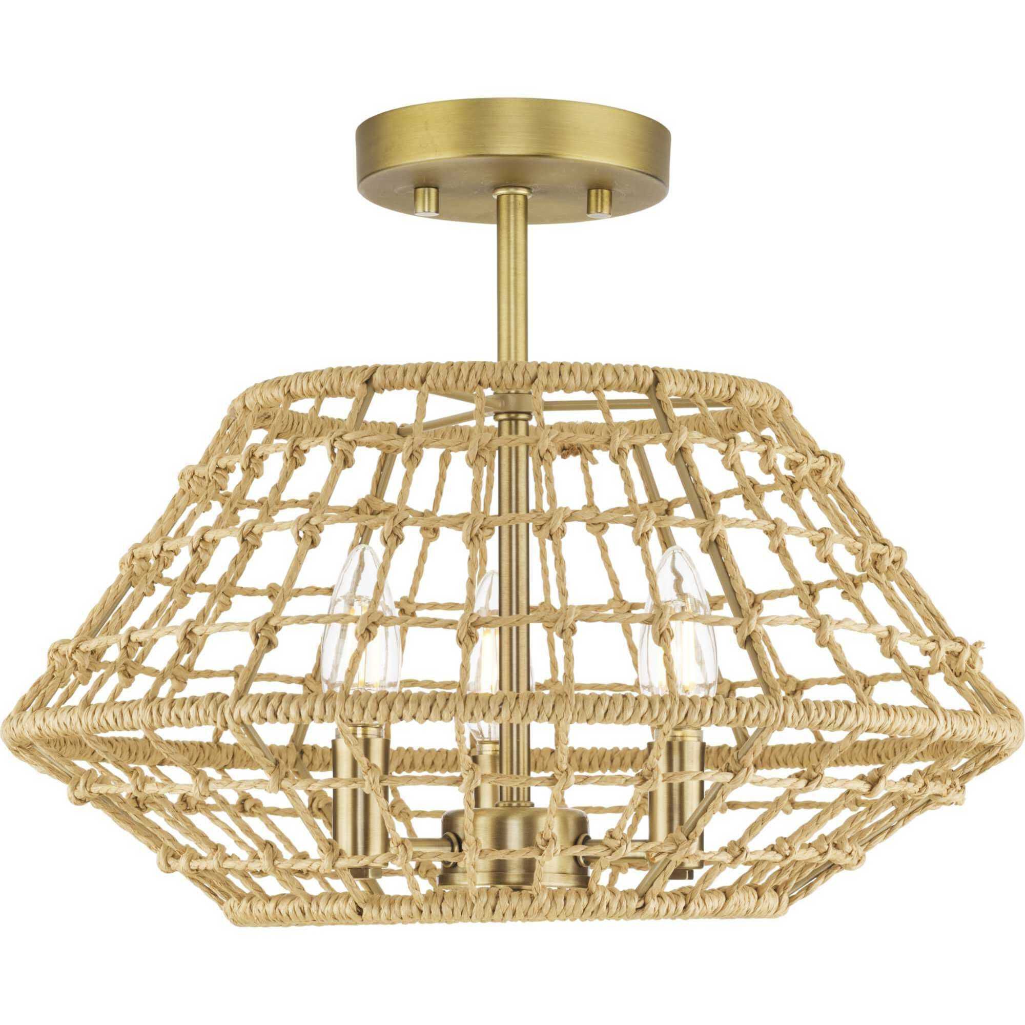 Laila 3 Light 16 inch Vintage Brass Semi-Flush Mount Convertible Ceiling Light, Design Series