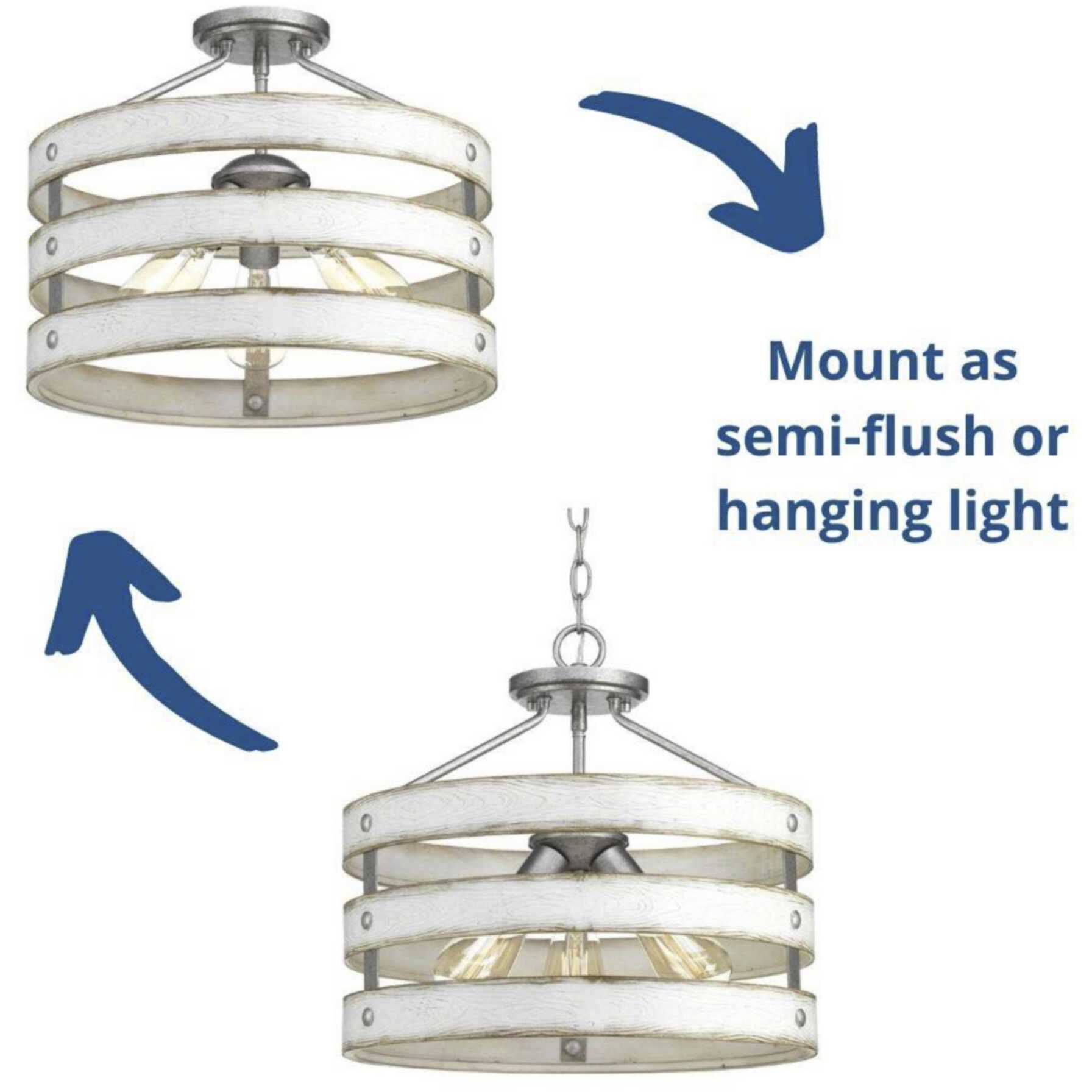 Gulliver 3 Light 17 inch Galvanized Semi-Flush Mount Convertible Ceiling Light