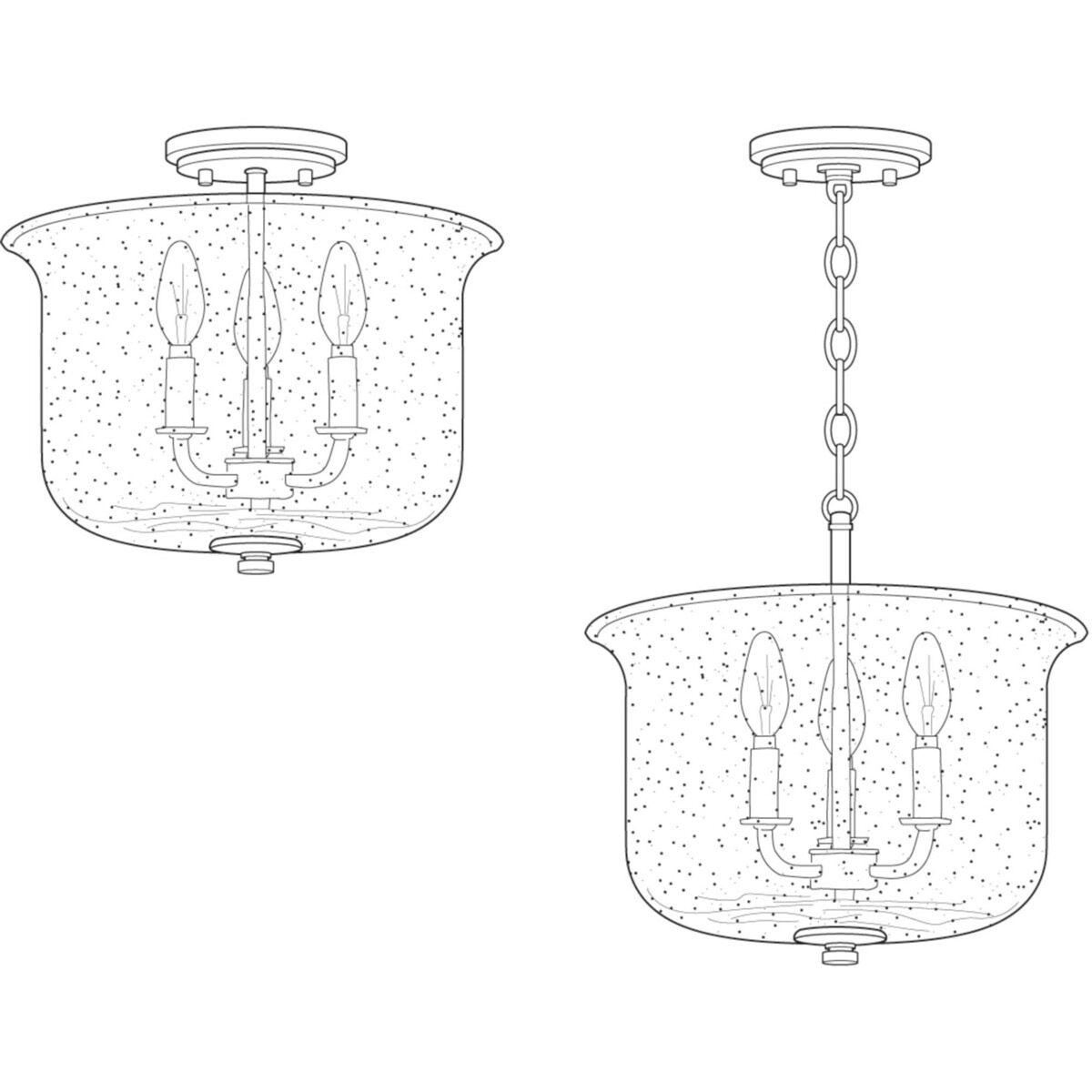 Winslett 3 Light 14 inch Brushed Nickel Semi-Flush Mount Convertible Ceiling Light