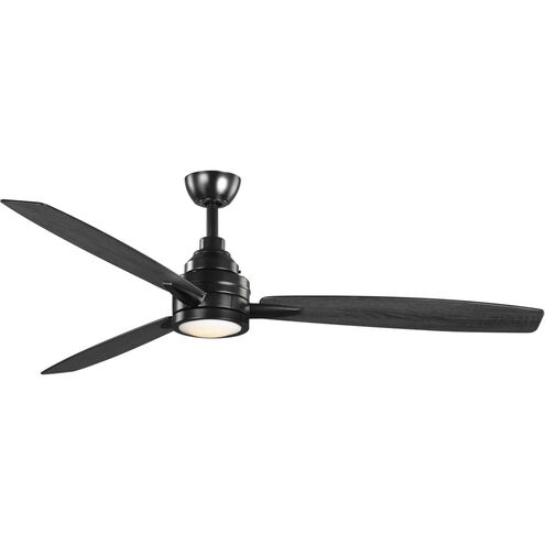 Gaze 60 inch Black with Distressed Ebony/Matte Black Blades Ceiling Fan, Progress LED