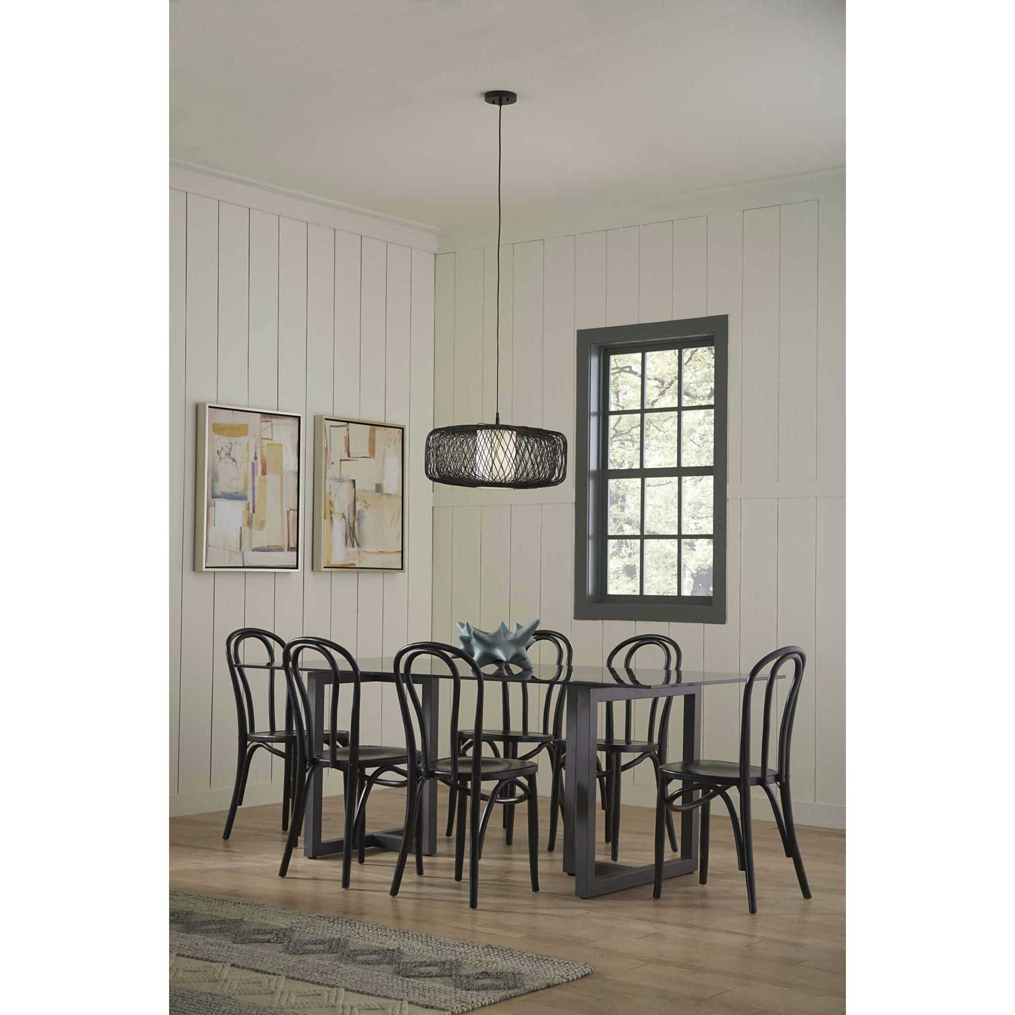 Cordova 1 Light 22 inch Black Rattan Pendant Ceiling Light, Design Series