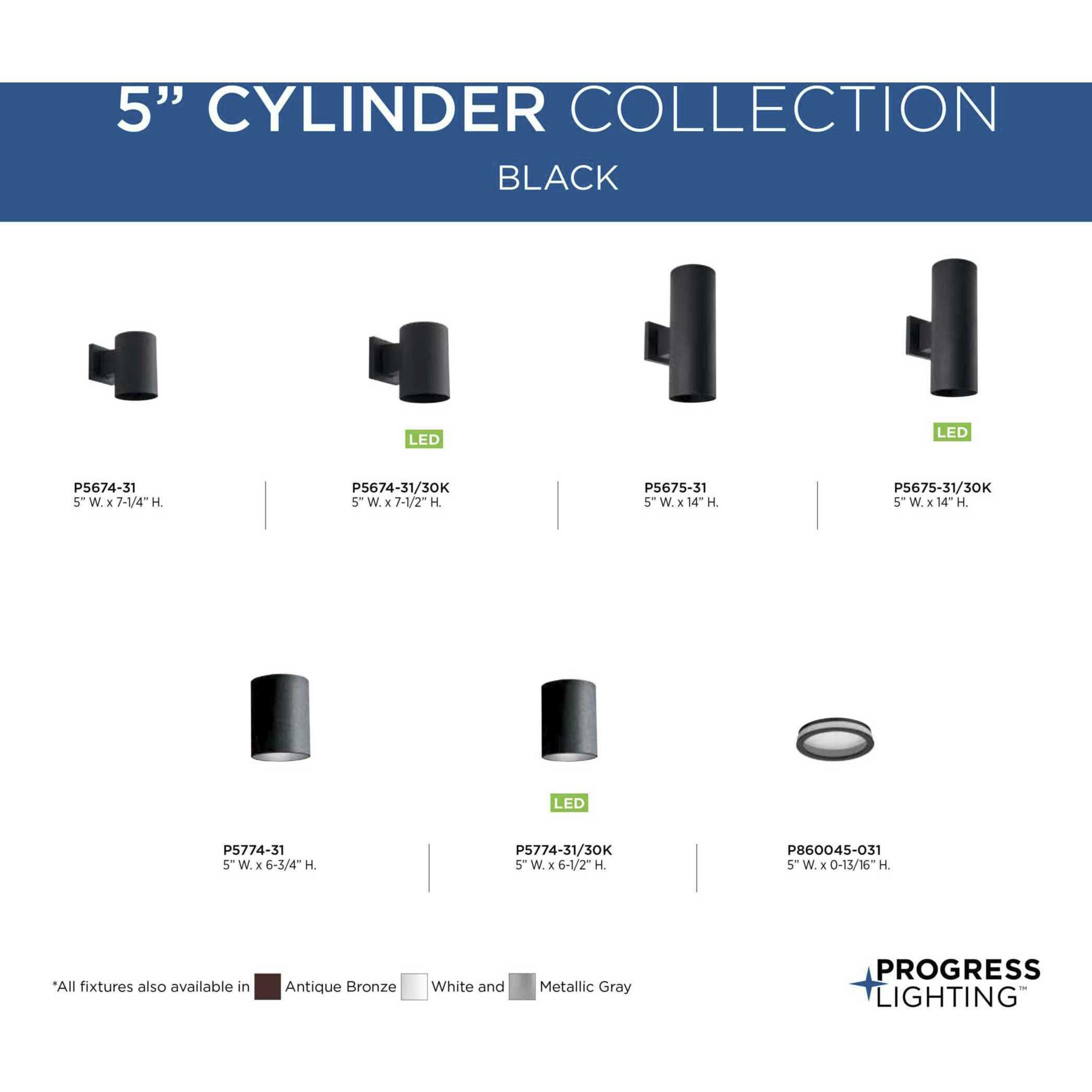 Progress P5674-31/30K Cylinder Outdoor Wall Cylinder in Black, LED ...