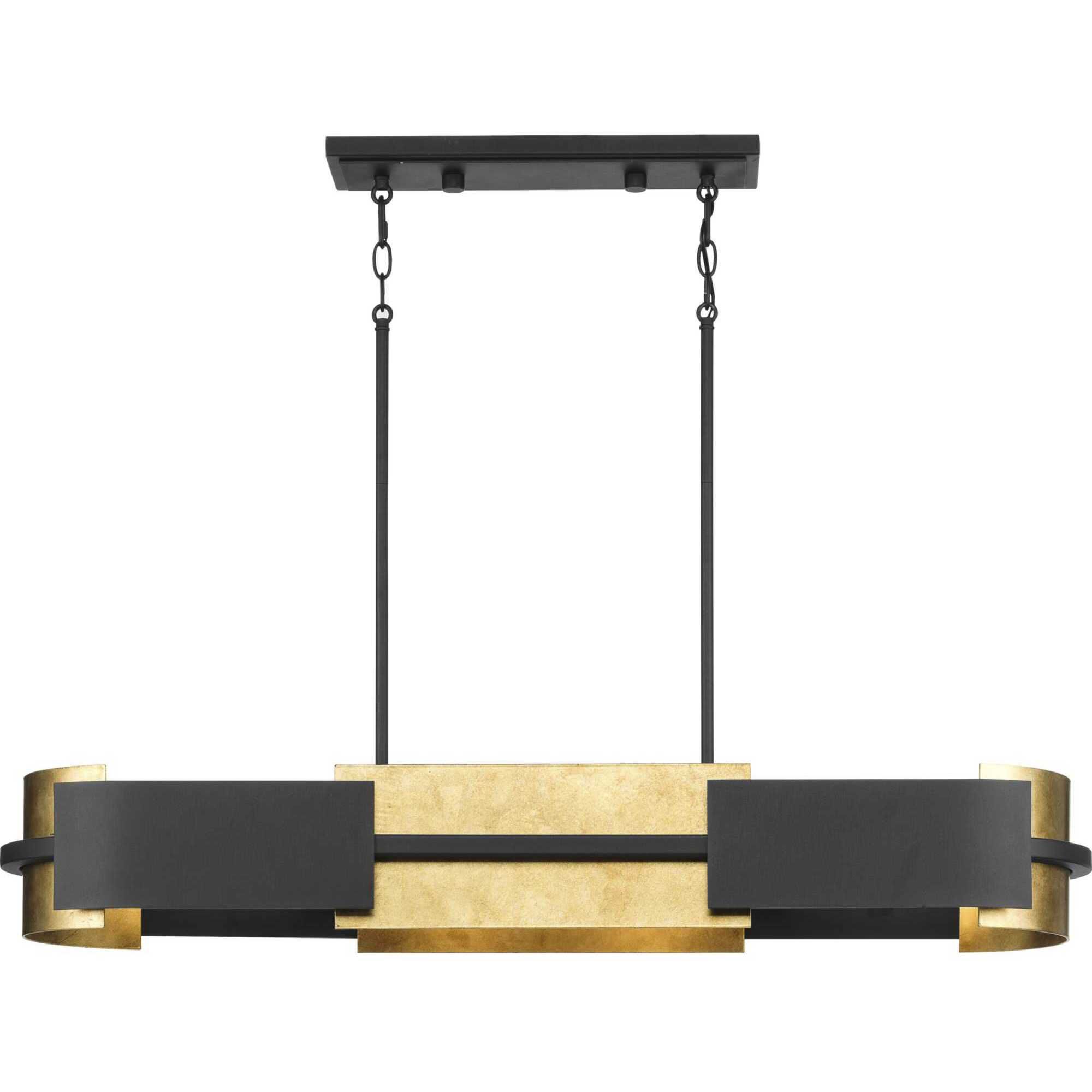 Lowery 4 Light 42 inch Textured Black and Antique Gold Leaf Linear Chandelier Ceiling Light, Design Series