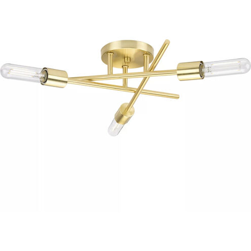 Astra 3 Light 18 inch Satin Brass Semi-Flush Mount Ceiling Light, Design Series