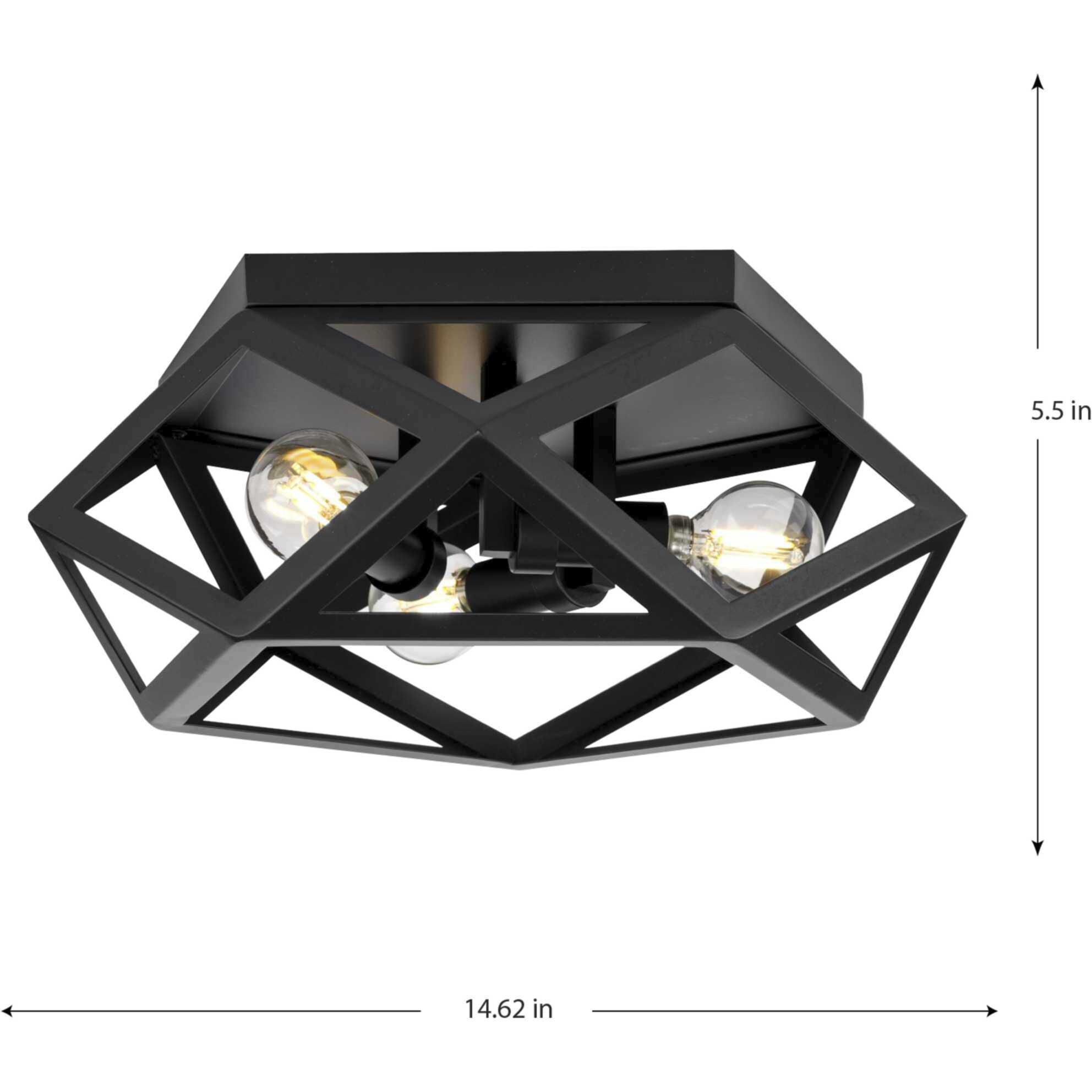 Saucedo 3 Light 14.62 inch Matte Black Flush Mount Ceiling Light, Design Series