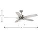 Billows 52 inch Brushed Nickel with Silver/Whitewashed Grey Blades Ceiling Fan, Progress LED