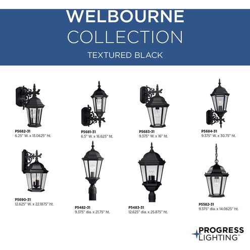 Welbourne 1 Light 16 inch Textured Black Outdoor Wall Lantern in Clear Beveled, Standard, Medium