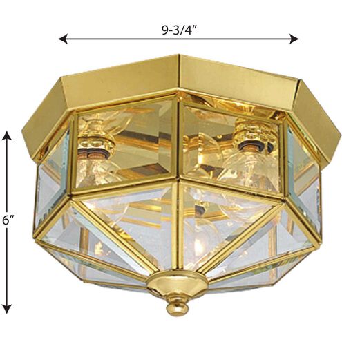 Beveled Glass 3 Light 10 inch Polished Brass Flush Mount Ceiling Light