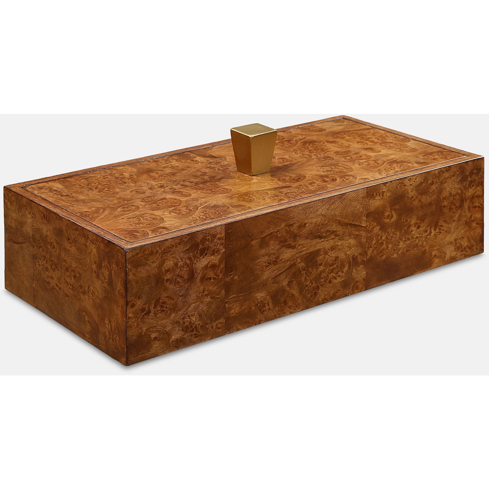 Burl Haven 15 inch Burl Veneer and Antique Brass Box