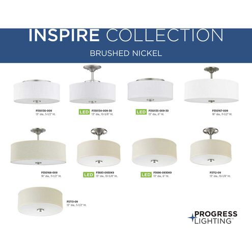 Inspire LED LED 13 inch Brushed Nickel Semi-Flush Mount Ceiling Light, Progress LED