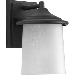 Essential 1 Light 9 inch Textured Black Outdoor Wall Lantern in Etched White Linen Glass, Small