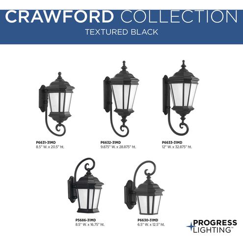 Crawford 1 Light 21 inch Textured Black Outdoor Wall Lantern, Medium