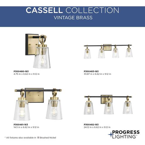 Cassell 4 Light 33.87 inch Vintage Brass Bathroom Vanity Light Wall Light