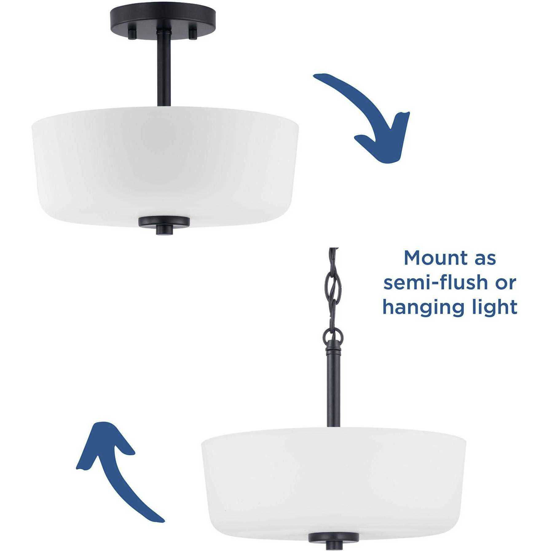 Tobin 2 Light 12 inch Matte Black Semi-Flush Mount Convertible Ceiling Light